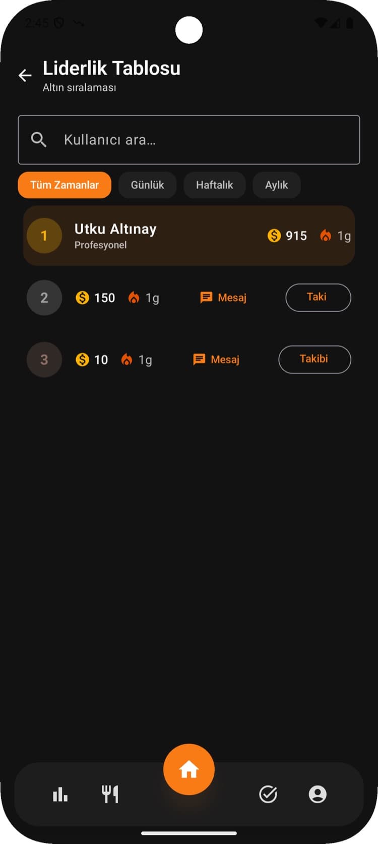 The leaderboard on Android, ranking users by their gold balance.